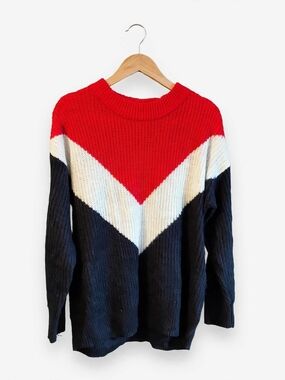 H&M Colorblock Chevron Knit Sweater - Red, White & Navy